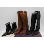 Fendi 'Capra' knee high black leather boots with stiletto heel, size 39, Prada 'Rodeo Calf' brown