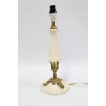 Vintage white alabaster table lamp base with gilt metal mounts and sage green shade