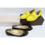 Jimmy Choo black patent leather Morse pumps, size 40 and a pair of Gucci acid lime loafers, size