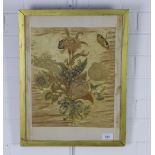 19th century Lily of the Valley embroidered silk panel, framed under glass, size overall 37 x 47cm