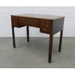 Oak lowboy table, rectangular top with moulded edge above three short drawers, raised on straight