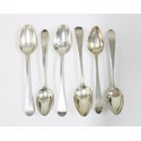 Six Georgian silver teaspoons, old english pattern to include two bearing makers marks for Alexander