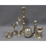 Epns and silver plated wares to include candlesticks and vases etc, (7)