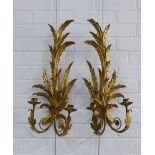 Pair of giltwood and metal two branch wall sconces, 58 x 25cm (2)
