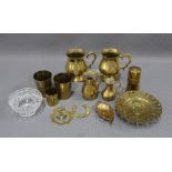 Brass wares to include goblets, beakers, dishes, etc and a glass dish (a lot)