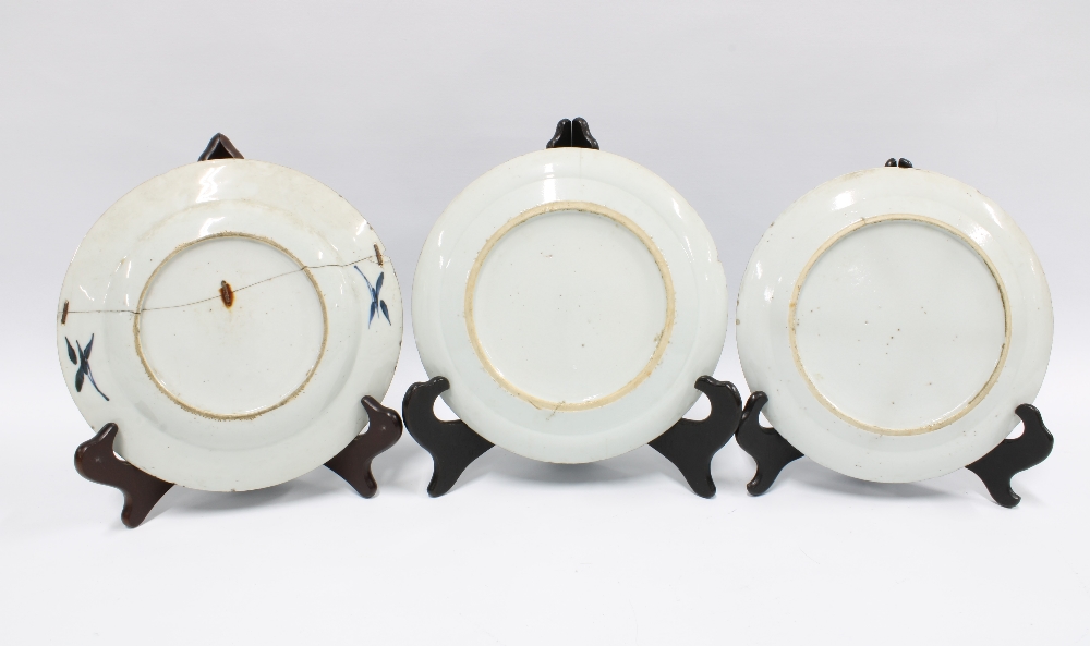 Three Chinese 18th century blue and white plates (some damages) (3) 23cm. - Image 2 of 2