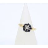 18ct gold sapphire and diamond cluster ring, London 1970 hallmark