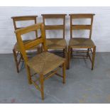 Set of four church style chairs with rush seats, 80 x 42cm (4)