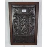 French antique walnut panel carved with an architectural niche and figure of Amphitrite . 47 x 30cm.