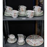 Minton Haddon Hall teaset with cake plate, cups, saucers, side plates, milk and sugar (a lot)
