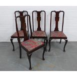 Set of four Queen Anne style splat back chairs with red paisley upholstered seats 104 x 46cm (4)