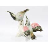 Karl Ens porcelain group with two birds with pink and grey wings, printed facotry marks, 21cm high