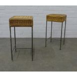 Pair of wicker side tables, on tubular metal legs 58 x 29cm (2)