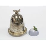 Royal Copenhagen model 507 - a frog on a rock 4.5cm and a Epns egg cup 11cm, the detachable cover