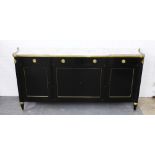 French credenza retailed by Mercier Freres, Paris, with a marble top and brass gallery over an