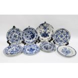 Collection of eight 18th century and later delft plates and bowls (some damages) largest 27cm