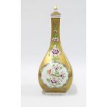 Dresden porcelain bottle vase and cover, the gilt ground decorated with bird and flower panels, 30.