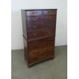 19th century mahogany chest on chest / tallboy, the top with two short and three graduating long