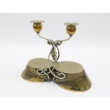 Victorian silver plated double horse hoof inkwell and candelabra, retailed by Leuchars of