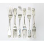 Set of six hanoverian silver dessert forks, Samuel Hayne & Dudley Cater, London 1837, (6)