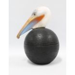 Pelican jar and cover with a lustrous interior, 30cm
