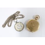 Waltham gold plated hunter pocket watch and a ladies silver fob watch (2)