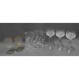 Mixed glassware to include a pair of opaque Greek key glasses with gilt edged rim, two water jugs