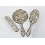 Three piece silver backed dressing table brush set, Birmingham 1971 (3)