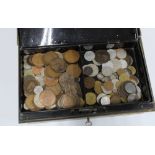 Vintage cash tin with a quantity of pre decimal coins (a lot)