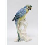 Karl Ens porcelain figure of a a parrot, with yellow breast and blue wings, modelled on flowering