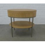 Maxalto Ebe light oak and metal oval two tier table with a central frieze drawer, 61 x 64 x 58cm
