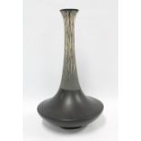 Saint Verde contemporary vase, matt black glazed with incised pattern, 44cm