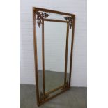 Large gilt framed wall mirror with beaded inner border and mirrored outer border. 184 x 92cm.