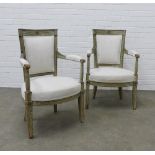 Pair of fauteuil open armchairs with upholstered backs and seat, 88 x 58 x 50cm (2)