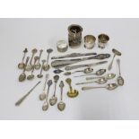 Birmingham silver to include an egg cup, glass holder, shot cup, shoe horn butter knife, Sheffield