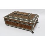 19th century Anglo Indian sewing box, carved with birds, animals and flowers, ivory inlaid border