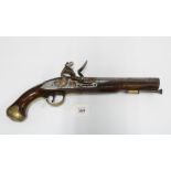 Georgian flintlock Sea Service pistol, circa 1810, 22cm steel barrel, the lock plate stamped with