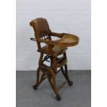 Late 19th / early 20th century childs metamorphic high chair with adjustable height, 100 x 40cm