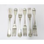 Set of six hanoverian silver table forks, London 1832, (6)