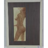 Female nude, brown ink drawing on card, signed indistinctly and dated '74, framed under glass,