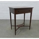 19th century mahogany and inlaid side table with frieze drawer and undertier, on slender tapering