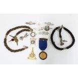 Masonic silver gilt medal and another, 2 antique hair Alberts and a collection of seven silver
