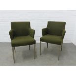 Pair of green upholstered armchairs by B&B Italia, 82 x 58 x 42cm (2)