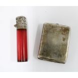 Chinese silver match / stamp case, marked WK 90 together with a Victorian cranberry glass and silver