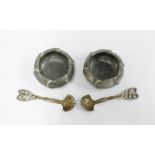 A pair of French Arts & Crafts pewter salts with matching spoons by AE Chanal, (4)