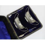 Pair of Victorian silver salts, Birmingham 1896, in fitted case with Epns salt spoons
