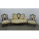 Edwardian parlour suite comprising of a two seater and a pair of armchairs. 99 x 146 x 60cm. (3)