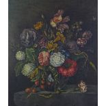 Still life vase of flowers, oil on canvas, apparently unsigned, moulded gilt frame, size overall