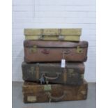 Four vintage leather suitcases, largest 65 x 43cm (4)
