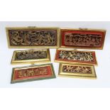Group of six Chinese Temple carvings, largest 21 x 50cm (6)